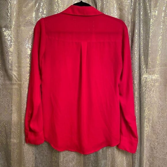 Express Cherry Red Slim Portifino Button Down Blouse, Size Small - Picture 2 of 4